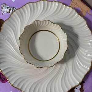 Lenox Elegant Cream and 24 Karat rimmed Chip and dip bowl